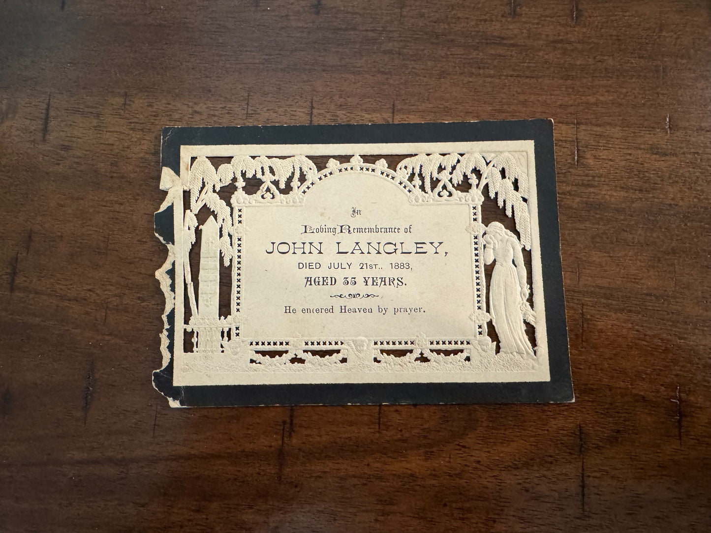 Antique Victorian Fancy Intricate Embossed Mourning Funeral Card Memorial Paper