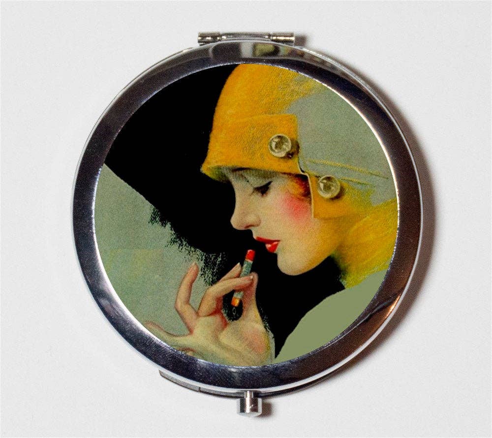 Flapper Putting Lipstick Compact Mirror